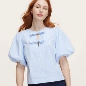 Kate Spade Blouse Women S Blue New Stripe Puff Sleeve Bow Top Target Collection
